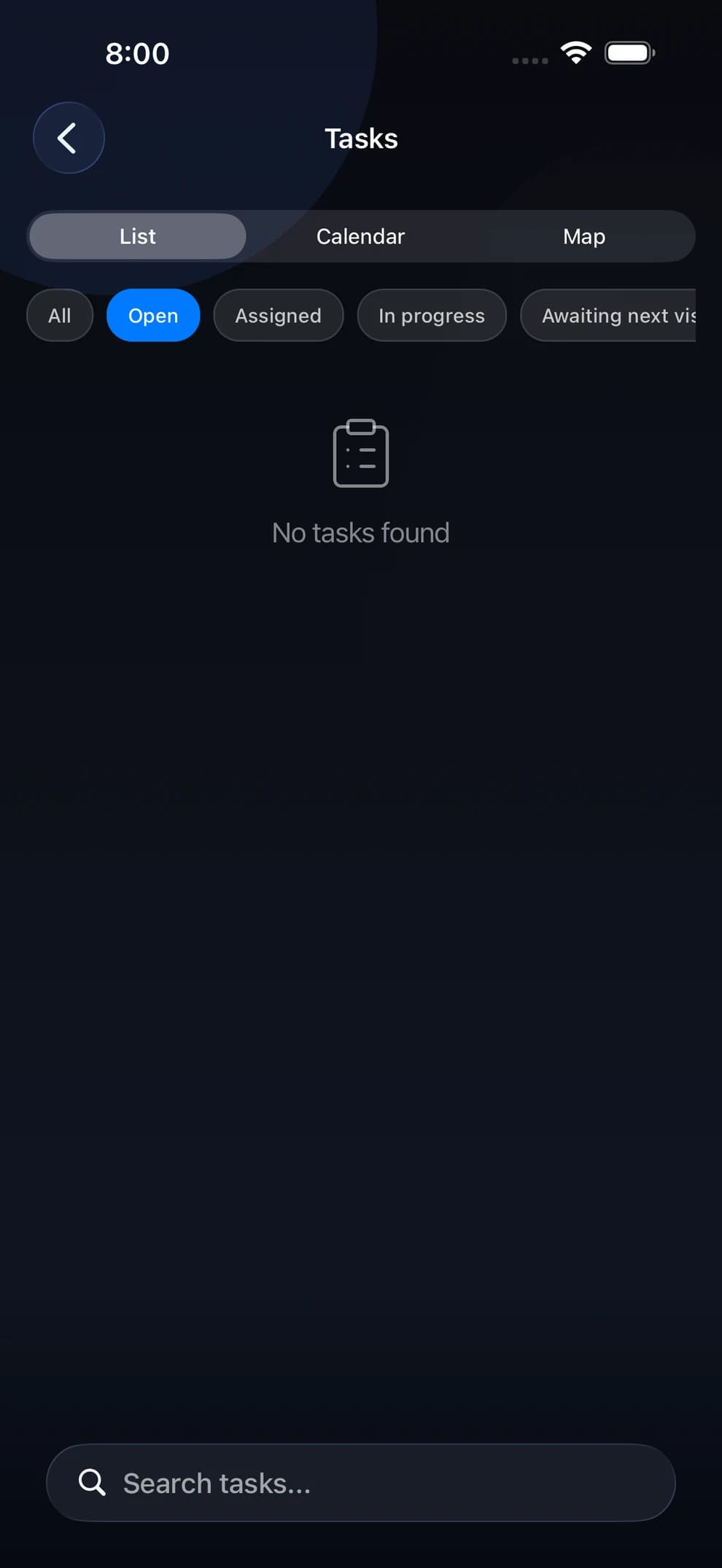 A service job in the LiftexPro mobile app — steps, parts and photos from the phone