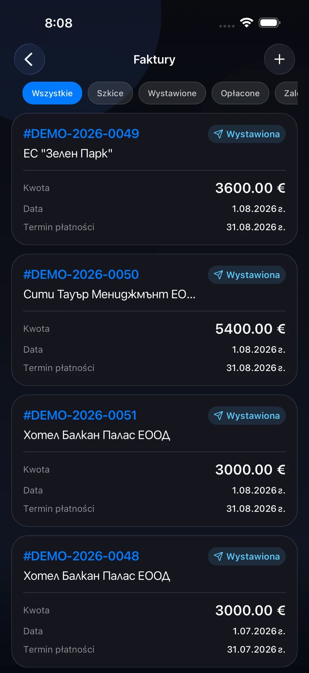Faktury w LiftexPro z terminami płatności i zaległościami