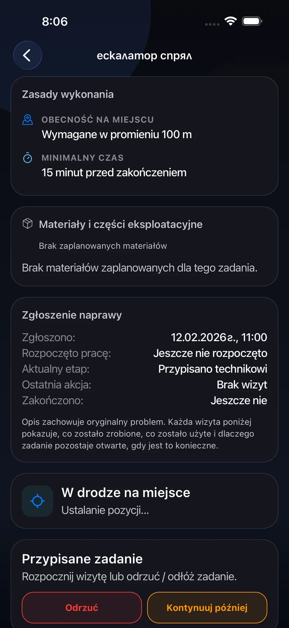 Zlecenie serwisowe w aplikacji LiftexPro — kroki, materiały i zdjęcia z telefonu